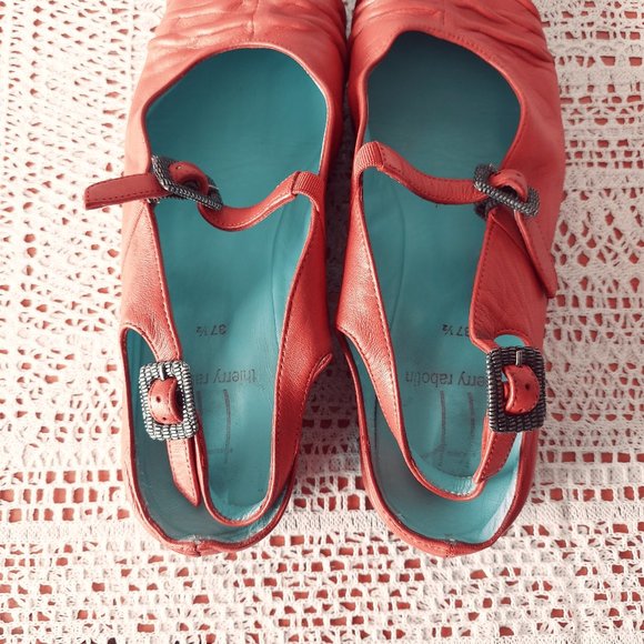 Thierry Rabotin Red Leather Georgia Slingback Size 37.5 Italy Buckle Slip-on - Picture 9 of 11